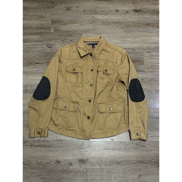 Tommy Hilfiger Other - Tommy Hilfiger Mens L Tan Utility Jacket Zip Up Collared w/ Elbow Patches